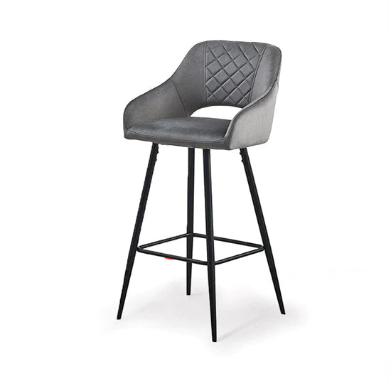 [SET OF 2] OFCASA GREY VELVET BAR STOOLS, UPHOLSTERED SEAT BAR CHAIRS WITH HOLLOW DESIGN