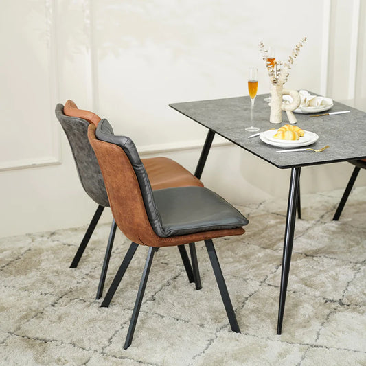 [SET OF 2] OFCASA GREY & BROWN FAUX LEATHER UPHOLSTERED DOUBLE LAYER DINING CHAIRS