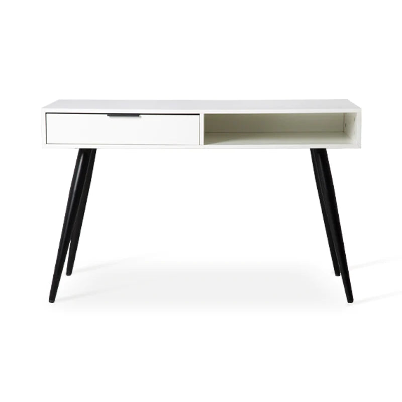 OFCASA WHITE RECTANGULAR DESK WITH BLACK METAL LEGS AND DRAWER