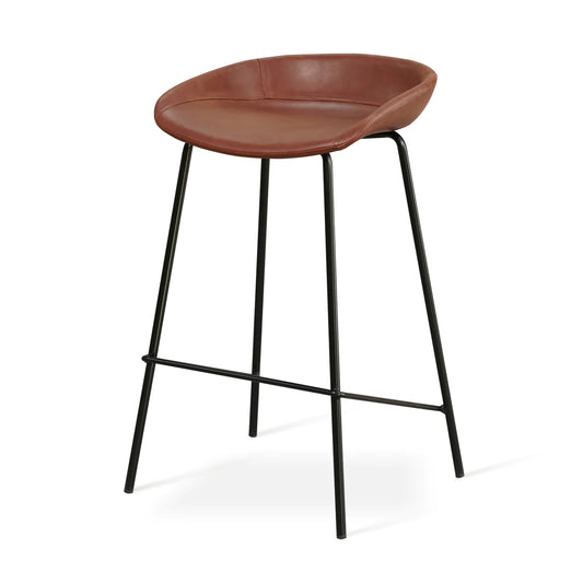 [SET OF 2] OFCASA BROWN BARSTOOLS BAR CHAIRS FAUX LEATHER EXTERIOR METAL FOOTREST